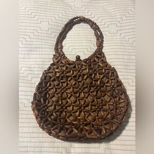 Vintage Brown Wooden Beaded Handbag